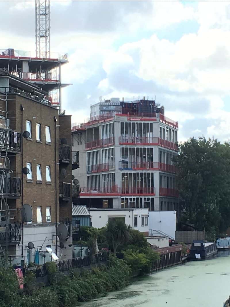 Upper floors and crane mast at the Hathaway House development in London W9 during construction