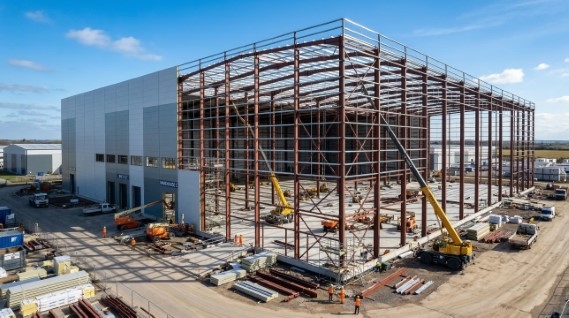 warehouse or commercial unit mid-construction.